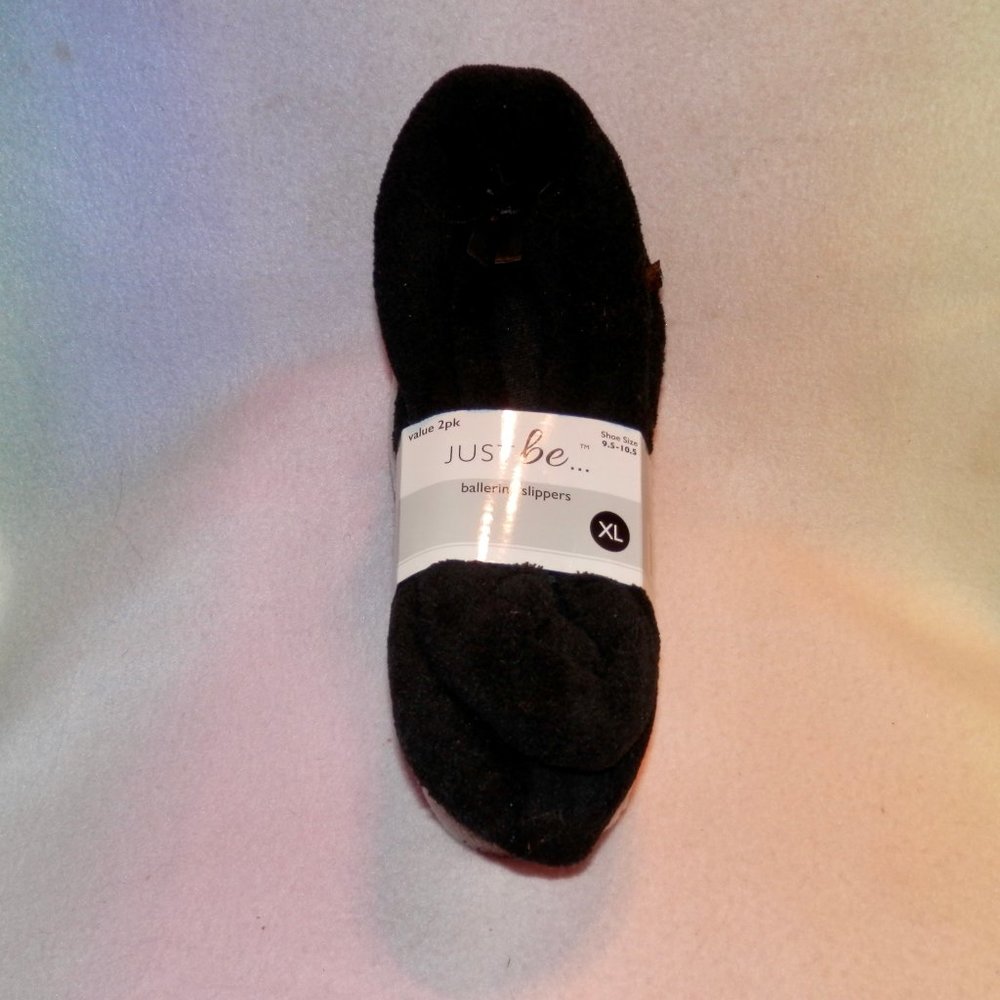 JUST BE BALLERINA SLIPPERS * 2 PAIR PACK * 1 GRAY 1 BLACK * SHOE SIZE 6.5 - 7.5